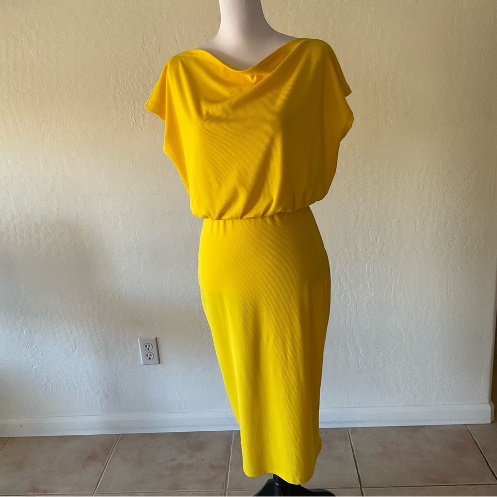 Yellow Bodycon Party Pencil Sheath Dress-Size M